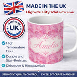 Personalized Custom Name Abstract Pink Feather Swirl Pattern with Soft Flowing Texture Lovely 11oz Ceramic Coffee Tea Mug White Large Handle
