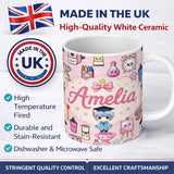 Personalized Custom Name Cute Kawaii Graduate Boy Science Art Supplies Seamless Pattern Pink 11oz Ceramic Coffee Tea Mug White Large Handle
