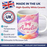Personalized Custom Name Pastel Rainbow Cloud Sky Dreamy Seamless Pattern Cute Unique Gift 11oz Ceramic Coffee Tea Mug White Large Handle