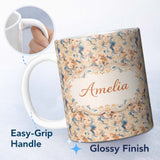 Personalized Custom Name Artistic Female Portrait Cream Blue Abstract Pattern Lovely 11oz Ceramic Coffee Tea Mug White Large Handle