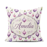 Custom Name Watercolor Purple Onion Seamless Pattern Soft Garden Square Filled Cushion Throw Pillow Sofa Bed Home Decor Zip Washable UK Made