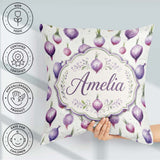 Custom Name Watercolor Purple Onion Seamless Pattern Soft Garden Square Filled Cushion Throw Pillow Sofa Bed Home Decor Zip Washable UK Made