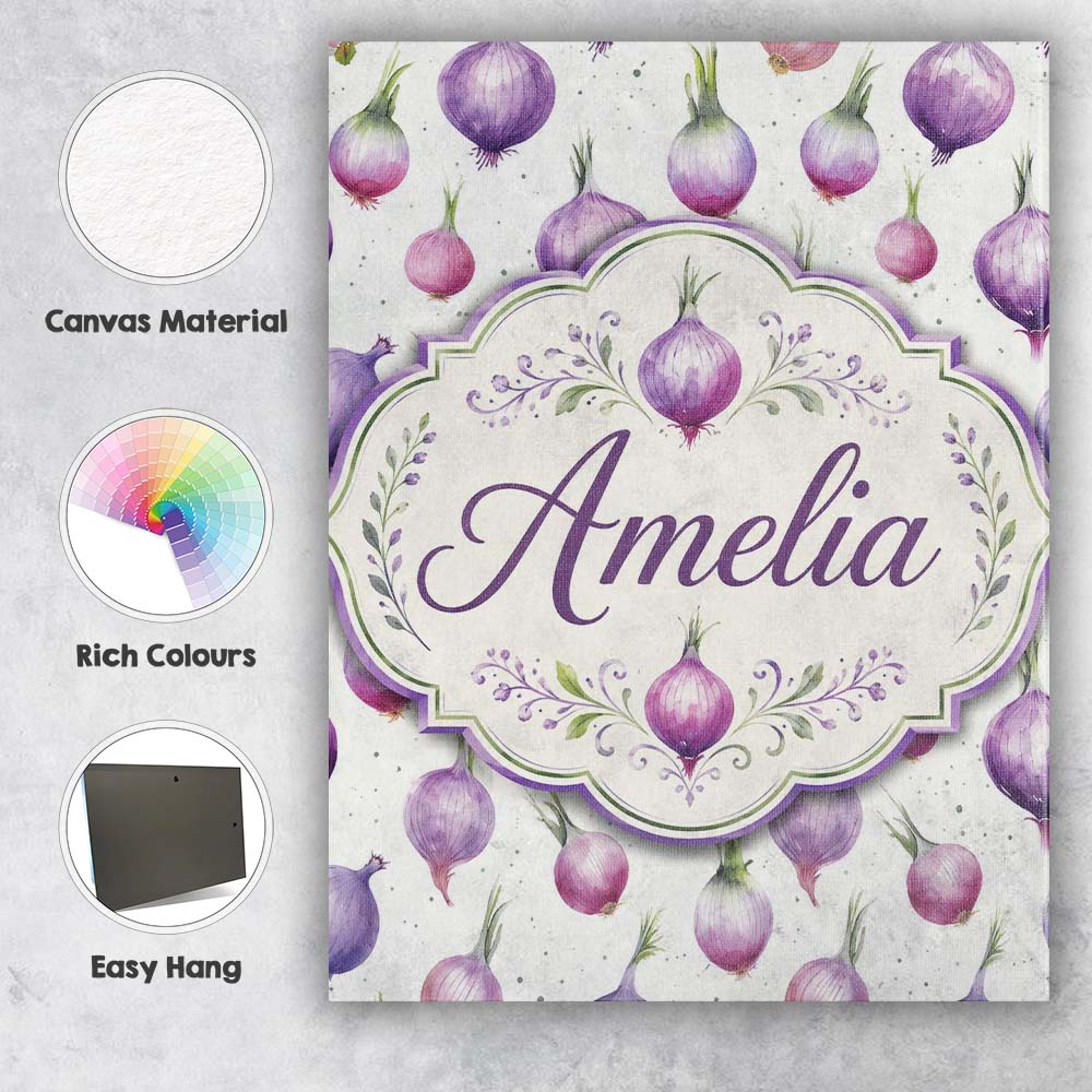 Personalised Name Watercolor Purple Onion Custom  Unique Gift Idea Elegant Feature Canvas Wall Art Print Decor Picture Ready to Hang