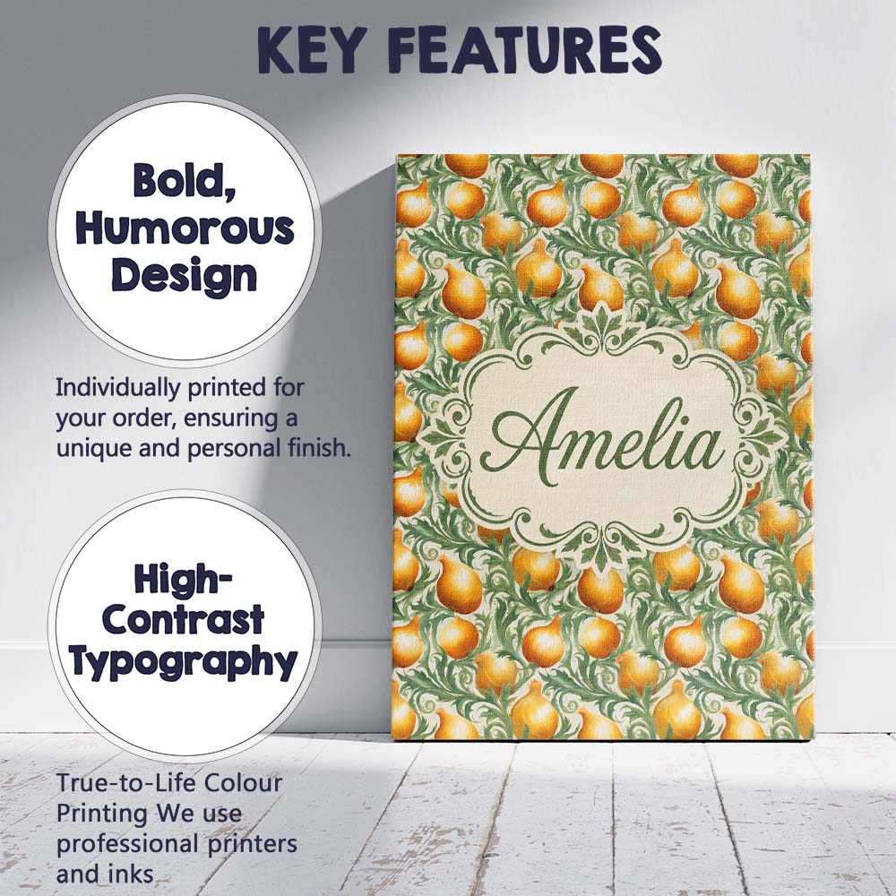 Personalised Name Ornate Golden Onion Vine Custom  Unique Gift Idea Elegant Feature Canvas Wall Art Print Decor Picture Ready to Hang