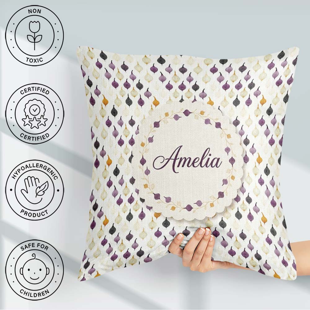 Custom Name Minimal Onion Repeat Black Purple Scandinavian Style Square Filled Cushion Throw Pillow Sofa Bed Home Decor Zip Washable UK Made