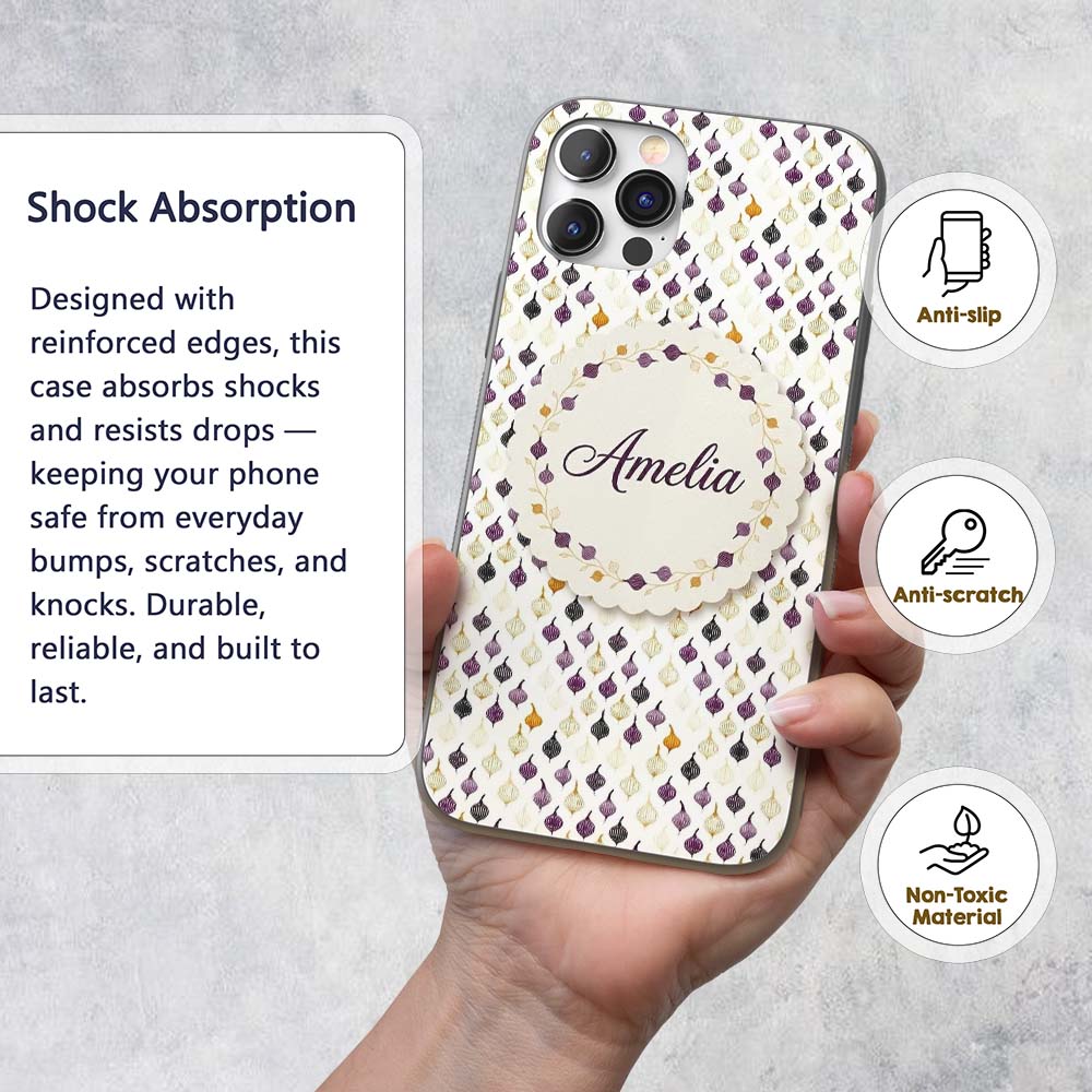 Minimal Onion Repeat Pattern Black Purple Mustard Custom Name Protective Phone Case Mobile Cover Durable Everyday Smartphone Shock Resistant