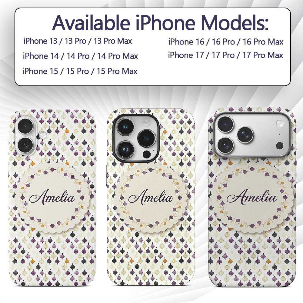 Minimal Onion Repeat Pattern Black Purple Mustard Custom Name Protective Phone Case Mobile Cover Durable Everyday Smartphone Shock Resistant