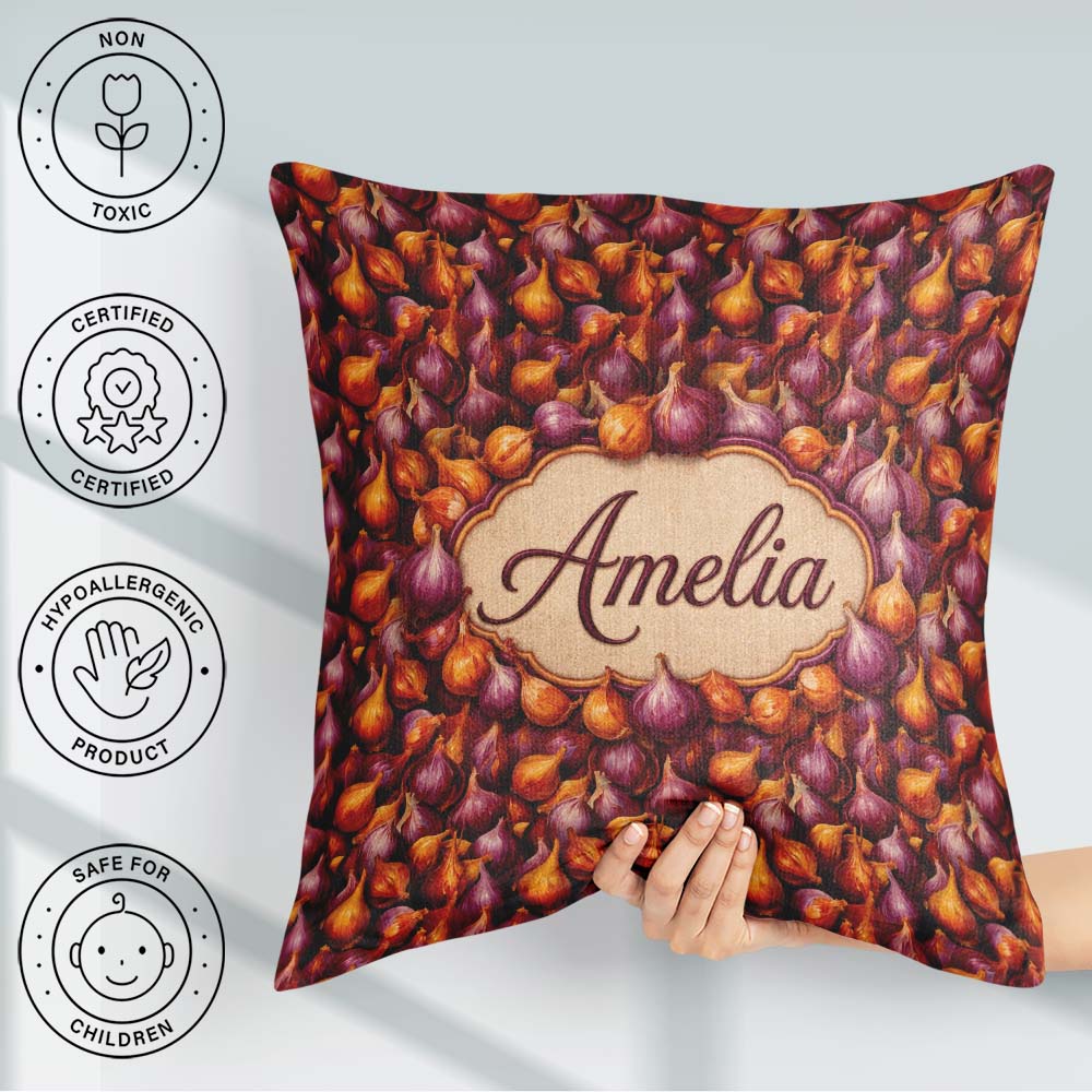 Custom Name Rich Onion Harvest Seamless Deep Red and Gold Rustic Square Filled Cushion Throw Pillow Sofa Bed Home Decor Zip Washable UK Made