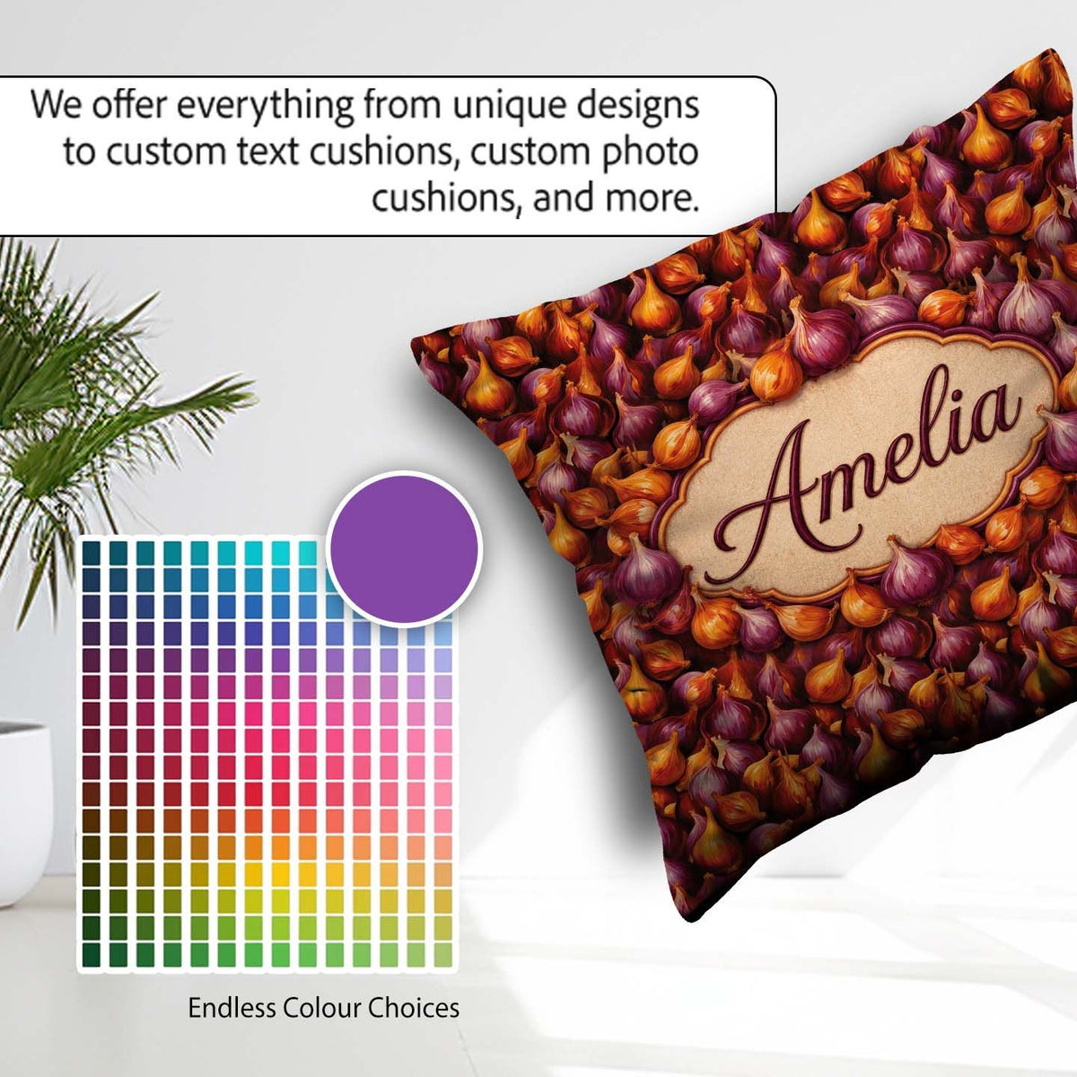 Custom Name Rich Onion Harvest Seamless Deep Red and Gold Rustic Square Filled Cushion Throw Pillow Sofa Bed Home Decor Zip Washable UK Made