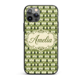 Olive Green Abstract Onion Floral Pattern Mid Custom Name Protective Phone Case Mobile Cover Durable Everyday Smartphone Shock Resistant