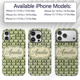 Olive Green Abstract Onion Floral Pattern Mid Custom Name Protective Phone Case Mobile Cover Durable Everyday Smartphone Shock Resistant