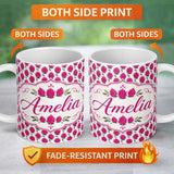 Personalized Custom Name Stylized Dragon Fruit Botanical Seamless Pattern Cute Unique Gift 11oz Ceramic Coffee Tea Mug White Large Handle