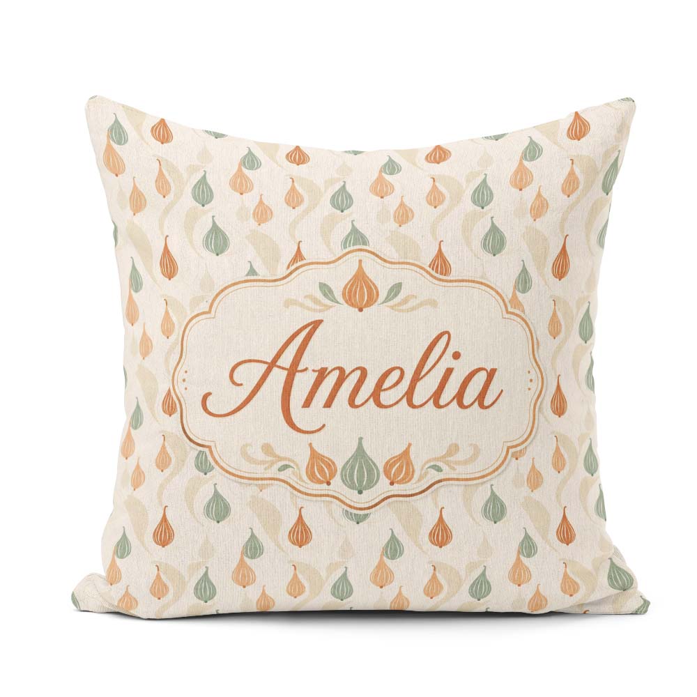 Custom Name Soft Onion Sage Green and Terracotta Botanical Style Square Filled Cushion Throw Pillow Sofa Bed Home Decor Zip Washable UK Made