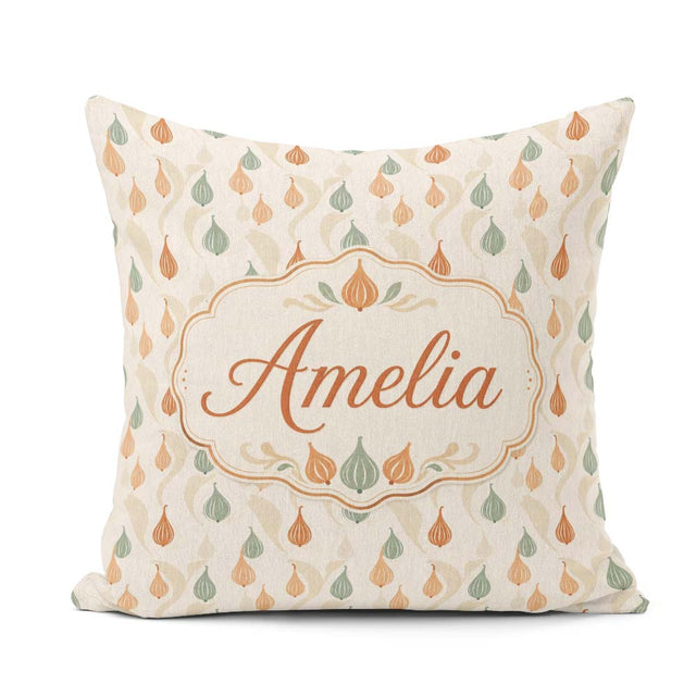 Custom Name Soft Onion Sage Green and Terracotta Botanical Style Square Filled Cushion Throw Pillow Sofa Bed Home Decor Zip Washable UK Made