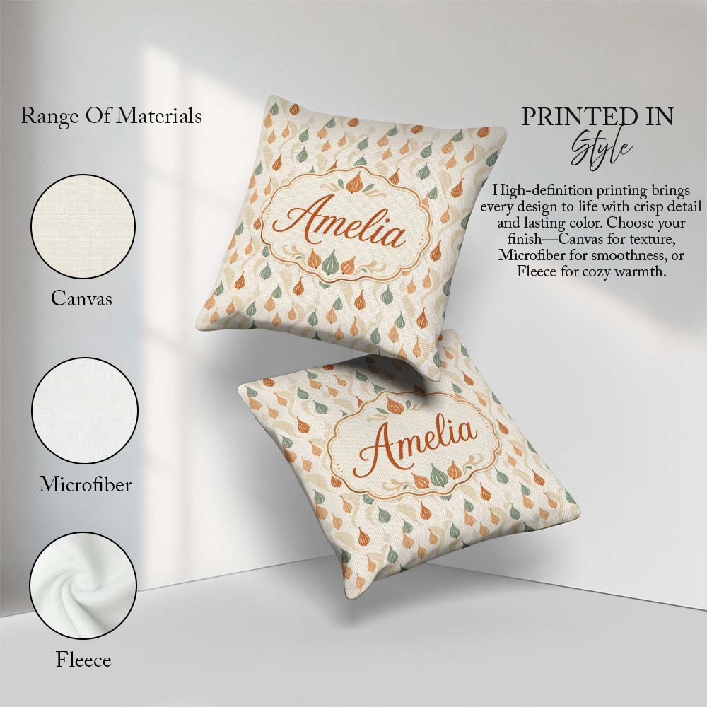 Custom Name Soft Onion Sage Green and Terracotta Botanical Style Square Filled Cushion Throw Pillow Sofa Bed Home Decor Zip Washable UK Made