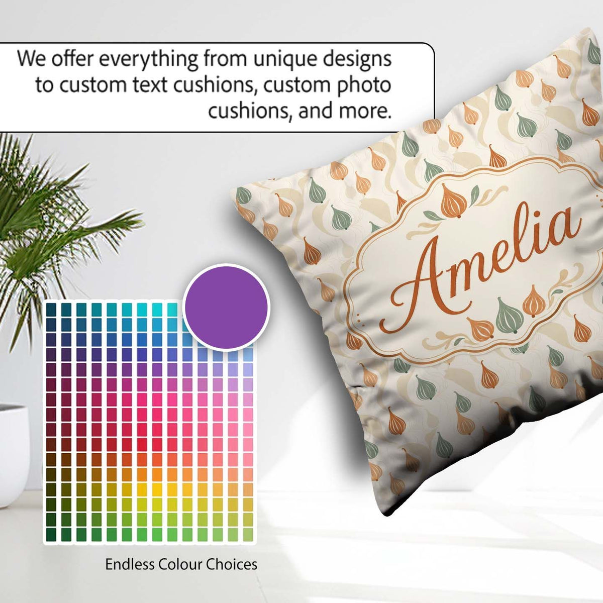 Custom Name Soft Onion Sage Green and Terracotta Botanical Style Square Filled Cushion Throw Pillow Sofa Bed Home Decor Zip Washable UK Made