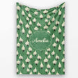 Dark Green Onion Seamless Pattern Elegant Minimal Botanical Design  Personalised Custom Name Super Soft Fleece Blanket Bed Sofa Throw