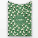 Dark Green Onion Seamless Pattern Elegant Minimal Botanical Design  Personalised Custom Name Super Soft Fleece Blanket Bed Sofa Throw