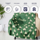 Dark Green Onion Seamless Pattern Elegant Minimal Botanical Design  Personalised Custom Name Super Soft Fleece Blanket Bed Sofa Throw
