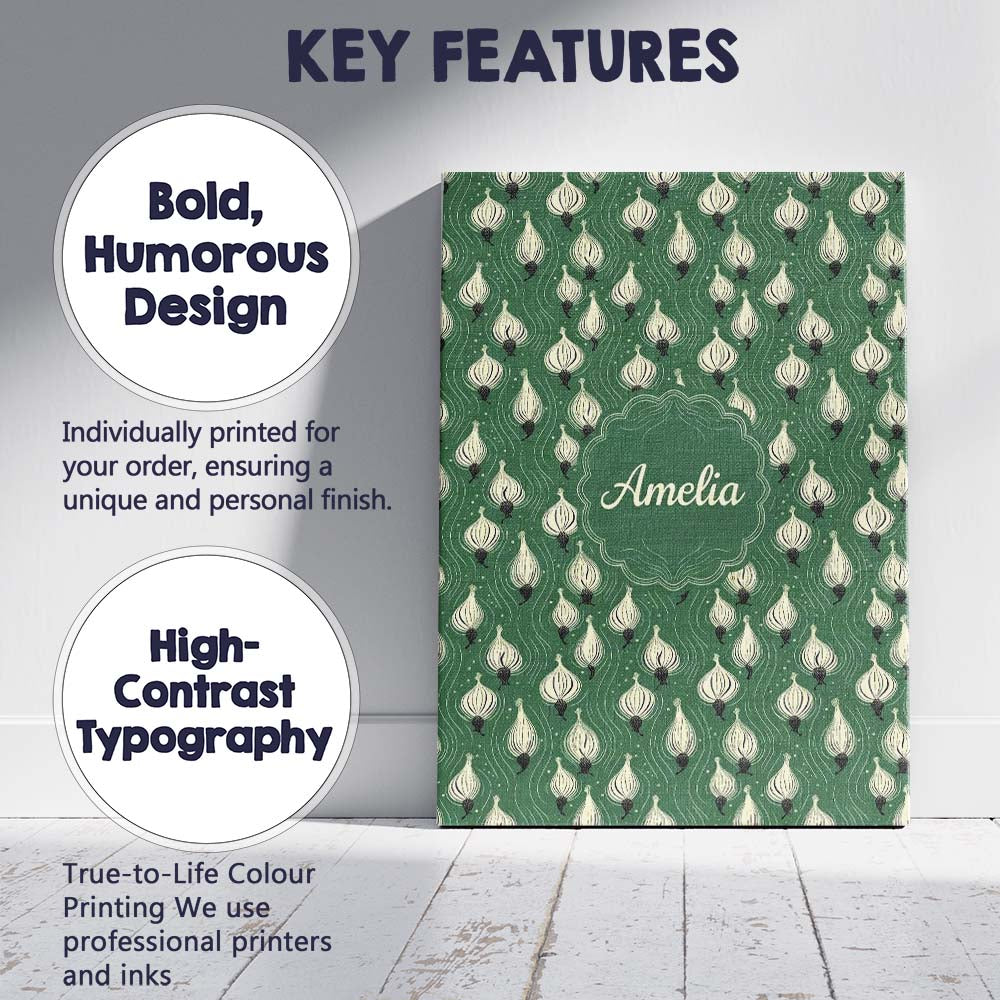 Personalised Name Dark Green Onion Seamless Custom  Bespoke Interior Contemporary Canvas Wall Art Print Decor Picture Ready to Hang