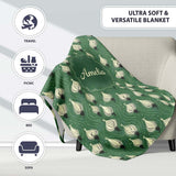 Dark Green Onion Seamless Pattern Elegant Minimal Botanical Design  Personalised Custom Name Super Soft Fleece Blanket Bed Sofa Throw