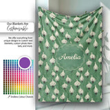 Dark Green Onion Seamless Pattern Elegant Minimal Botanical Design  Personalised Custom Name Super Soft Fleece Blanket Bed Sofa Throw