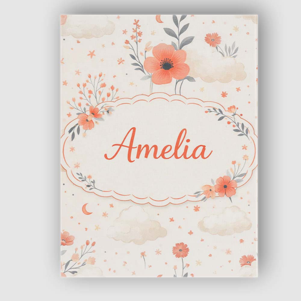 Personalised Name Watercolour Floral Cloud Pattern Soft Peach Tones Custom Canvas Wall Art Print Decor Picture Ready to Hang