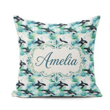 Custom Name Whale Forest Coastal Seamless Pattern Nature Fusion Square Filled Cushion Throw Pillow Sofa Bed Home Decor Zip Washable UK Made