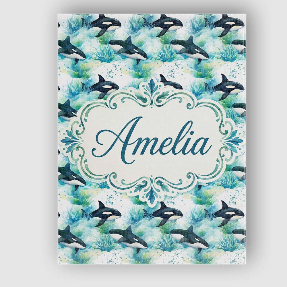Personalised Name Orca Whale Forest Coastal Custom  Bespoke Interior Contemporary Canvas Wall Art Print Decor Picture Ready to Hang