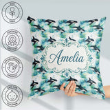 Custom Name Whale Forest Coastal Seamless Pattern Nature Fusion Square Filled Cushion Throw Pillow Sofa Bed Home Decor Zip Washable UK Made