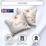 Custom Name Watercolour Floral Cloud Pattern Soft Peach Tones Square Filled Cushion Throw Pillow Sofa Bed Home Decor Zip Washable UK Made