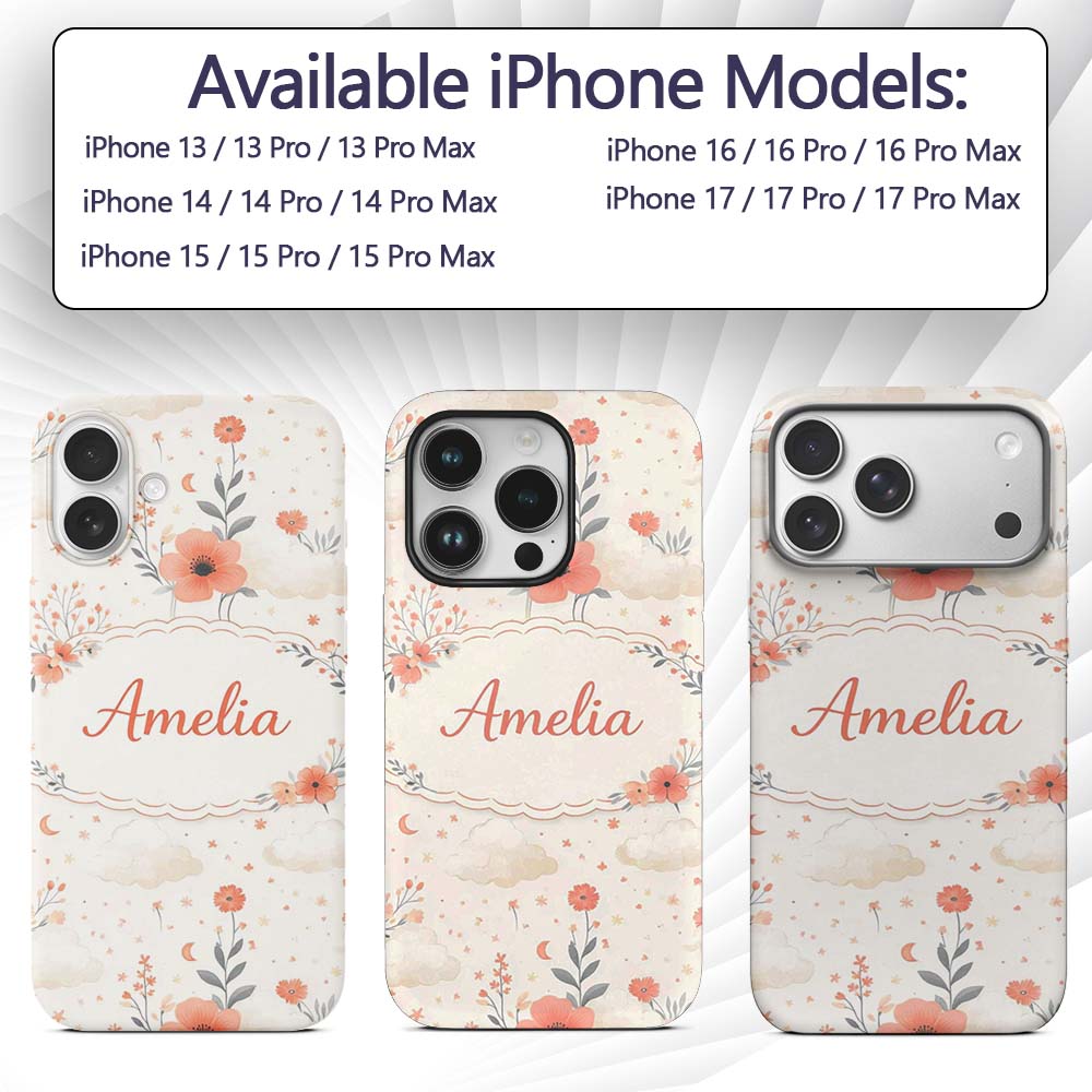 Watercolour Floral Cloud Pattern Soft Peach Tones Custom Name Protective Phone Case Mobile Cover Durable Everyday Smartphone Shock Resistant