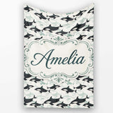 Orca Whale Seamless Pattern Minimal Ocean Marine Design Lovely  Personalised Custom Name Super Soft Fleece Blanket Bed Sofa Throw