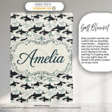 Orca Whale Seamless Pattern Minimal Ocean Marine Design Lovely  Personalised Custom Name Super Soft Fleece Blanket Bed Sofa Throw