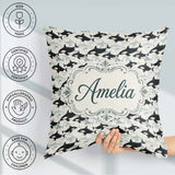 Custom Name Whale Seamless Pattern Minimal Ocean Marine Design Square Filled Cushion Throw Pillow Sofa Bed Home Decor Zip Washable UK Made