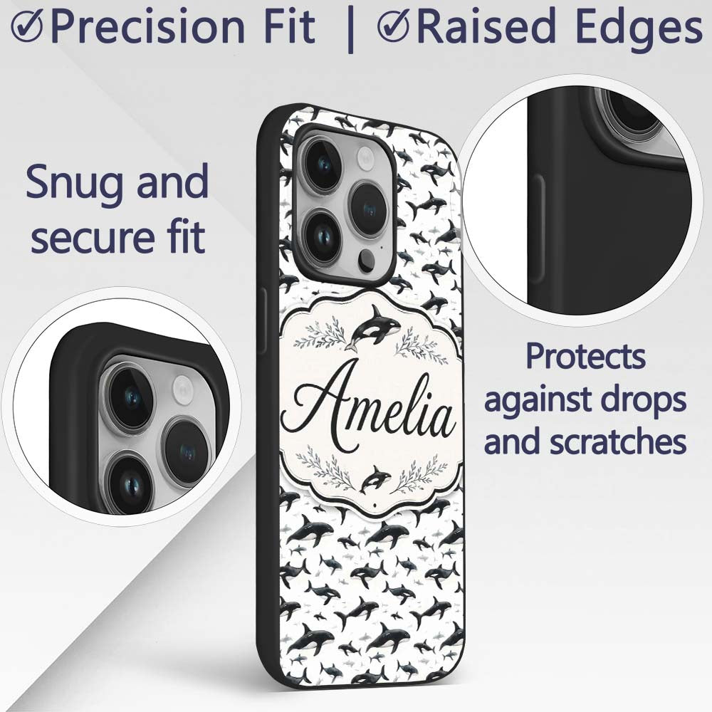 Realistic Orca Whale Seamless Printed Design Custom Name Protective Phone Case Mobile Cover Durable Everyday Smartphone Shock Resistant
