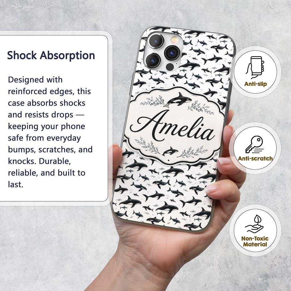 Realistic Orca Whale Seamless Printed Design Custom Name Protective Phone Case Mobile Cover Durable Everyday Smartphone Shock Resistant