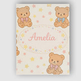 Personalised Name Cute Teddy Bear Bow Cartoon Animal Pattern Beautiful Custom Decorative Canvas Wall Art Print Decor Picture Ready to Hang