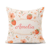 Custom Name Strawberry and Floral Cute Summer Pattern Decor Square Filled Cushion Throw Pillow Sofa Bed Home Decor Zip Washable UK Made