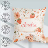 Custom Name Strawberry and Floral Cute Summer Pattern Decor Square Filled Cushion Throw Pillow Sofa Bed Home Decor Zip Washable UK Made