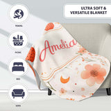 Strawberry and Floral Cute Summer Pattern Charming  Decor  Personalised Custom Name Super Soft Fleece Blanket Bed Sofa Throw