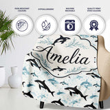Orca Whale Forest Landscape Seamless Pattern Nature Meets Ocean  Personalised Custom Name Super Soft Fleece Blanket Bed Sofa Throw