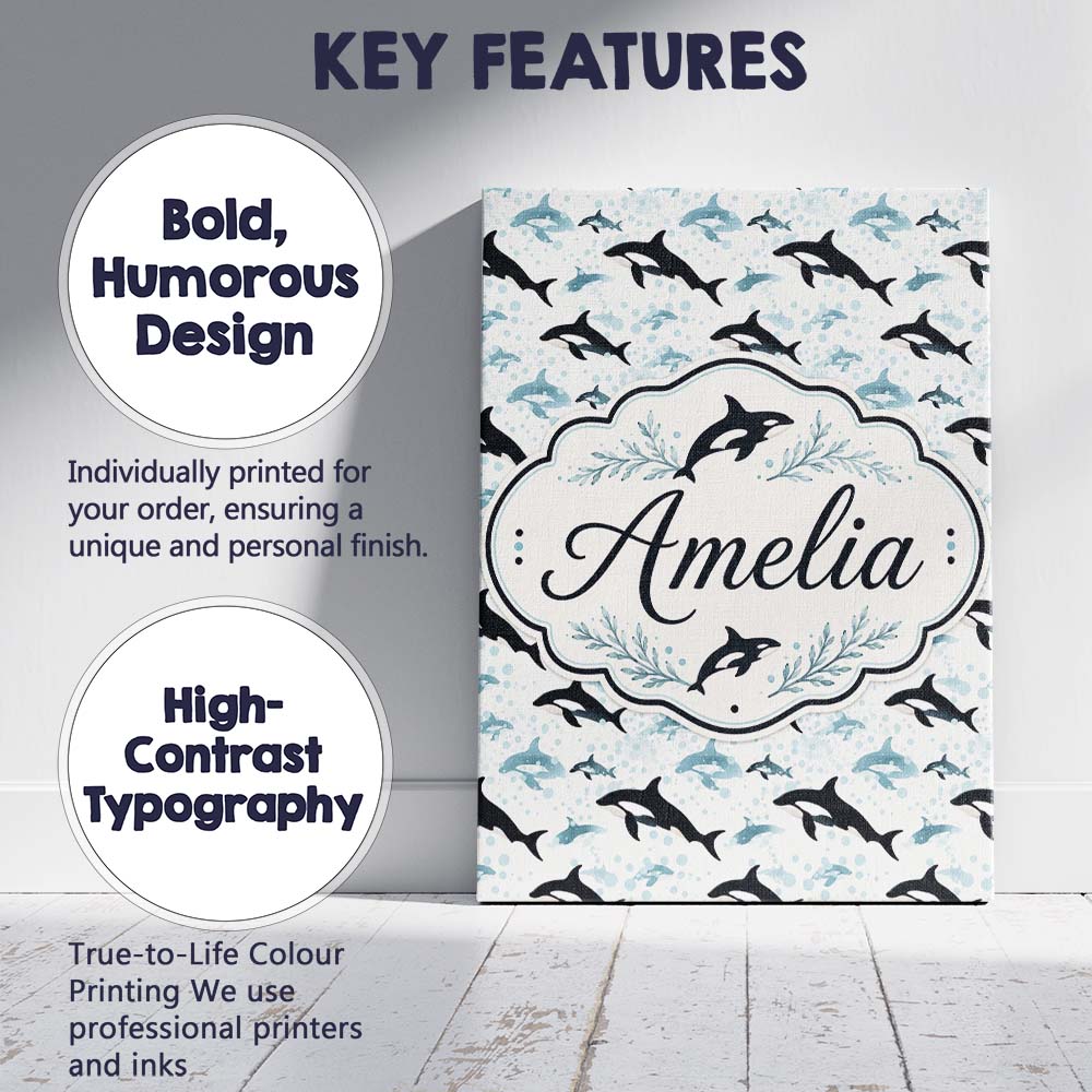 Personalised Name Orca Whale Forest Landscape Custom Unique Gift Idea Modern Room Accent Canvas Wall Art Print Decor Picture Ready to Hang