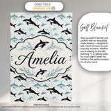 Orca Whale Forest Landscape Seamless Pattern Nature Meets Ocean  Personalised Custom Name Super Soft Fleece Blanket Bed Sofa Throw