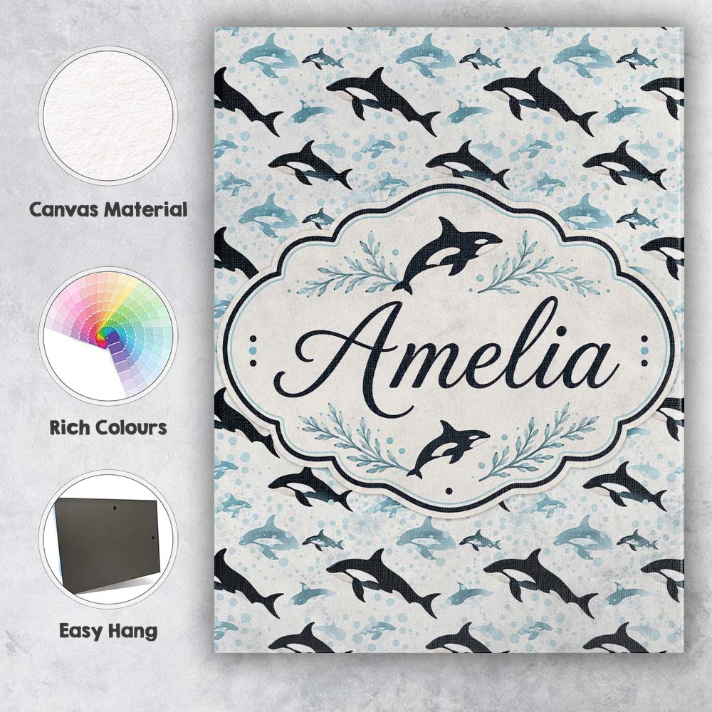 Personalised Name Orca Whale Forest Landscape Custom Unique Gift Idea Modern Room Accent Canvas Wall Art Print Decor Picture Ready to Hang