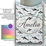 Orca Whale Forest Landscape Seamless Pattern Nature Meets Ocean  Personalised Custom Name Super Soft Fleece Blanket Bed Sofa Throw