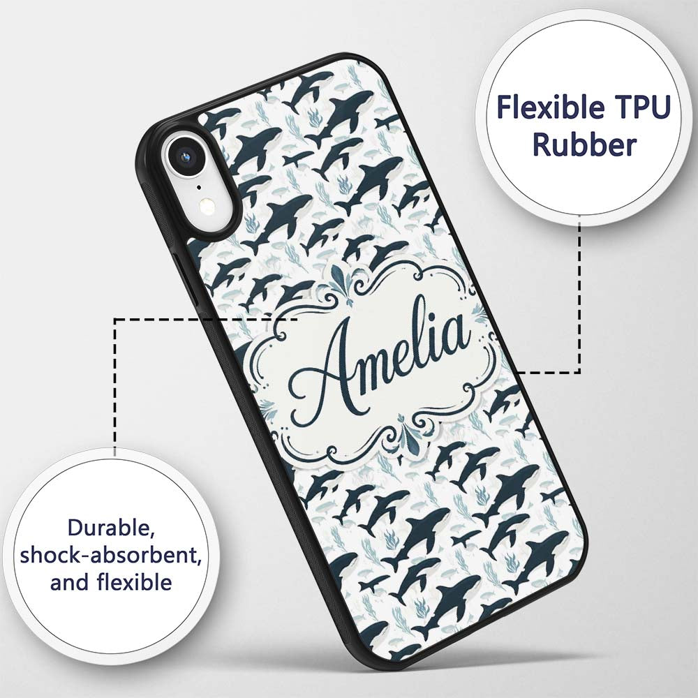 Realistic Orca Whale Water Reflection Seamless Custom Name Protective Phone Case Mobile Cover Durable Everyday Smartphone Shock Resistant