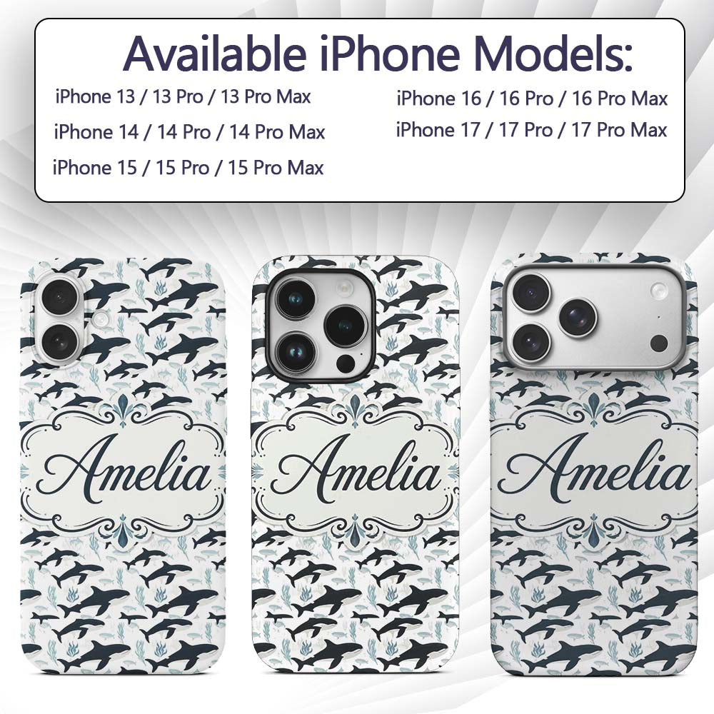 Realistic Orca Whale Water Reflection Seamless Custom Name Protective Phone Case Mobile Cover Durable Everyday Smartphone Shock Resistant