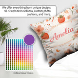Custom Name Strawberry and Floral Cute Summer Pattern Decor Square Filled Cushion Throw Pillow Sofa Bed Home Decor Zip Washable UK Made