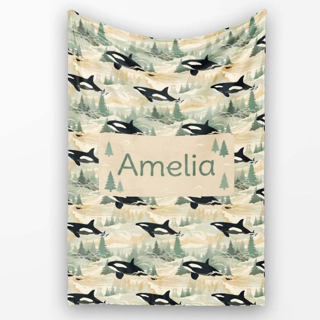 Artistic Orca Whale Splash Texture Seamless Pattern Marine Lovely  Personalised Custom Name Super Soft Fleece Blanket Bed Sofa Throw